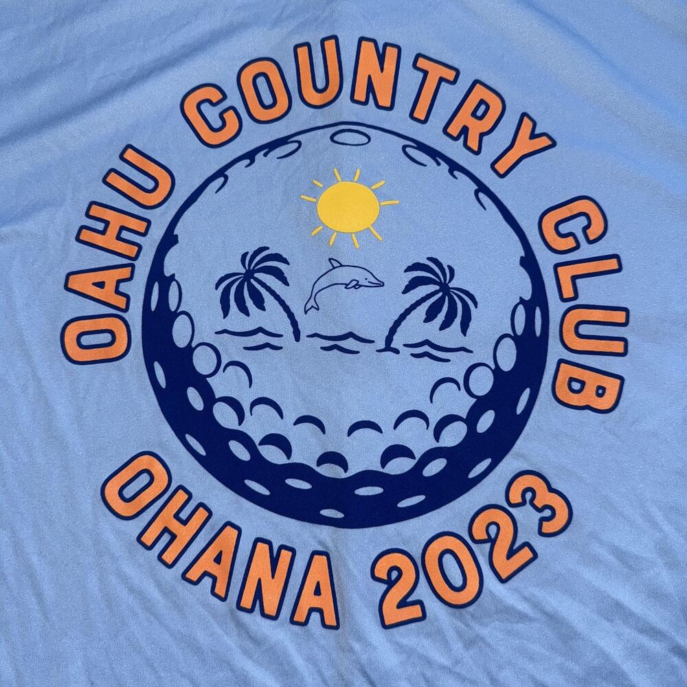 OAHU COUNTRY CLUB OHANA 2023 T SHIRT SIZE S SMALL BLUE UPF 50 HAWAII GOLF
